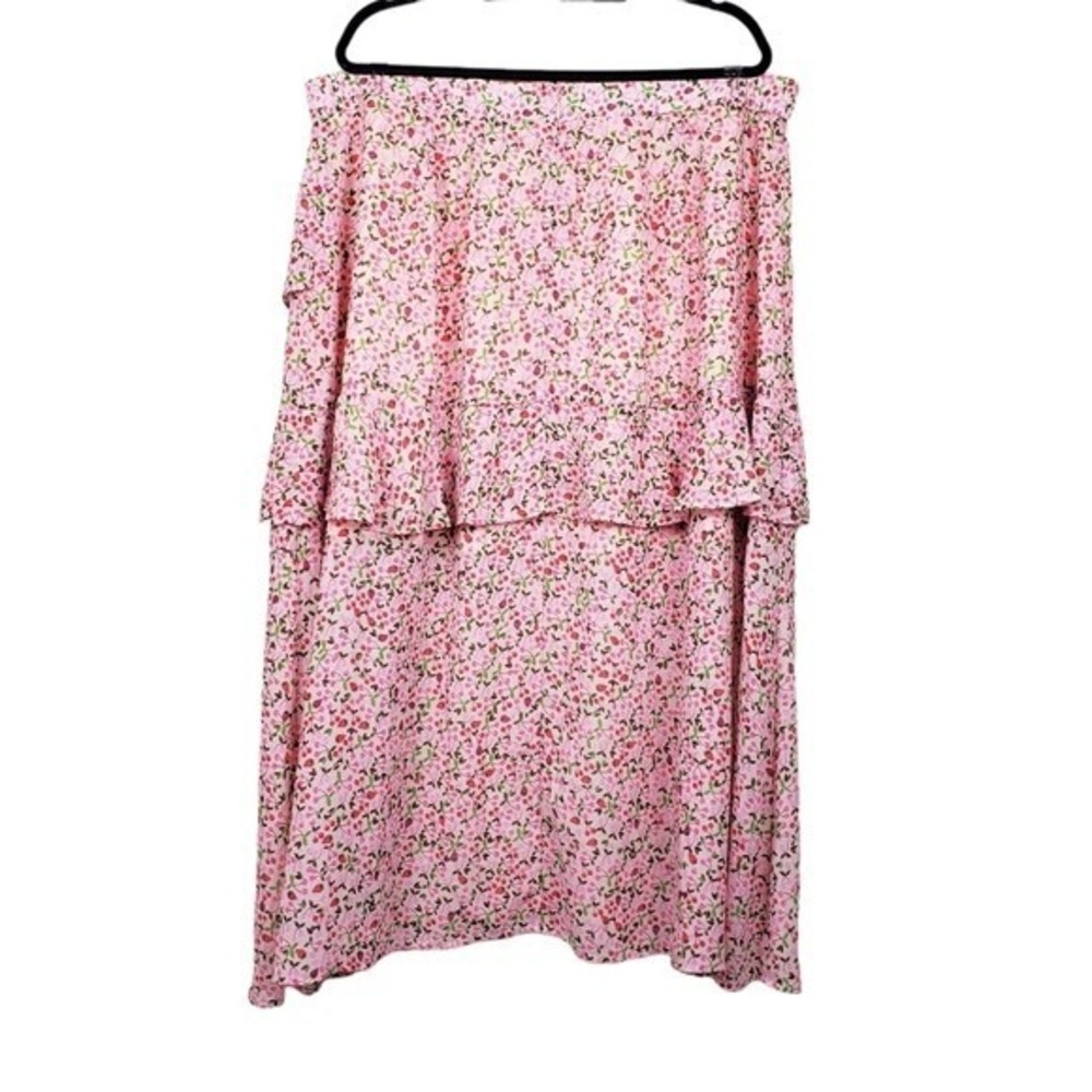 Eloquii Womens Pink Red Strawberry Cherry Print Side Slit Midi Skirt Size 20 - Picture 2 of 5